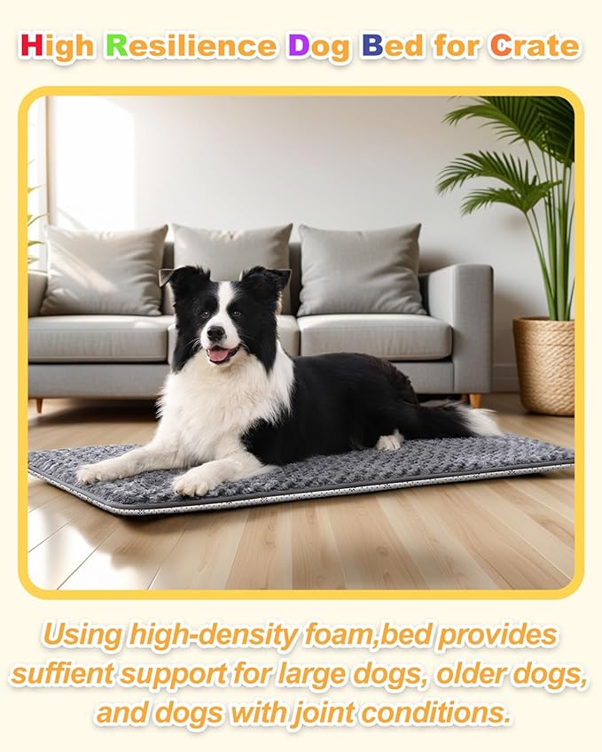 XL Dog Bed for Crate High Resilience Foam Crate Pad Mat for Large Dogs Washable Anti-Slip,41" x 27",Dark Gray