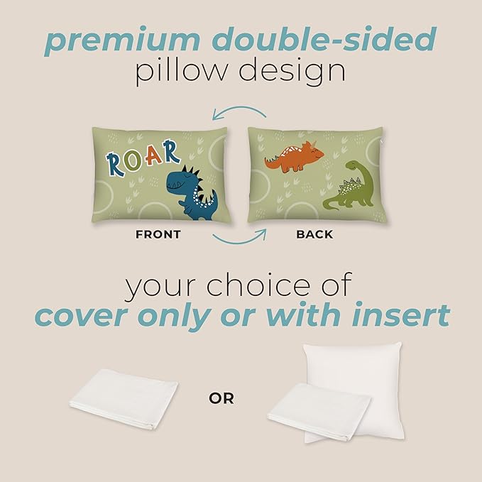 Kids Dinosaur Throw Pillow - 14" x 20" - Double-Sided Printing - Cover Only - Kids Bedroom Accent Pillow - Nursery Decor - Printed in USA