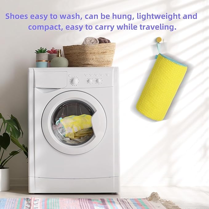 Debbu Shoe Washing Machine Bag, Laundry Shoe Bag for Washer and Dryer - Reusable Thick Non Fading Shoe Cleaning Bag for Sneaker Gym Tennis Shoes Unstain Cleaner Kit (2pc-yellow)