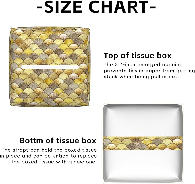 Golden Mermaid Scale Tissue Box Holder,Cube Tissue Box Cover Holder,Leather Facial Paper Organizer Dispenser Home for Bedroom Night Stands,Kitchen,Office and Car,5.2"×5.2"×5.2"