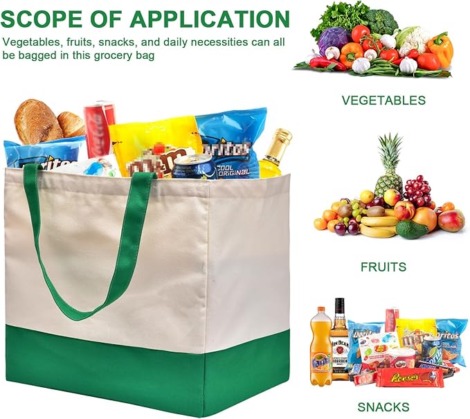 CNaiyunpin Canvas Reusable Grocery Bags, Heavy Duty 8.3 gal Foldable Large Canvas Tote Bag, Holds 60 lbs, 1 Pack