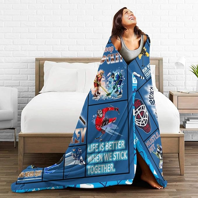 wsradto Ice Hockey Blanket Gifts for Hockey Lover Throw Blanket Bedding Cozy Fleece Flannel Lightweight Stuff Plush for Men Women Boys Adults Fans Players for Couch Sofa Bed Home Decor 40"x50"