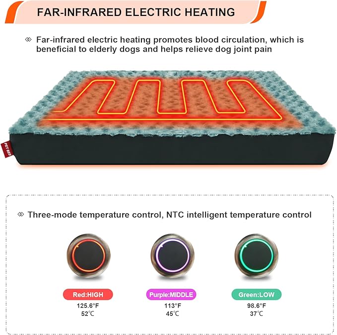 HyphessAda Upgraded Heated Dog Bed with Enlarged Heating Area, 12V Safe Voltage Arthritis Orthopedic Dog Bed with Memory Foam, Heated Pet Bed with Waterproof Cover for Medium, Large, XL Dogs (Large)…