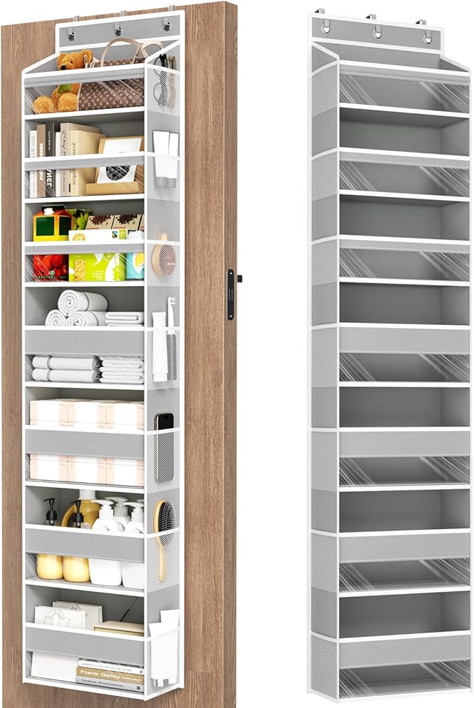 Over The Door Organizer, 7 Tier Door Hanging Organizers with 7 Large Pockets 12 Side Pockets, Behind Door Storage Hanging Shelves for Closet Bathroom Bedroom Nursery