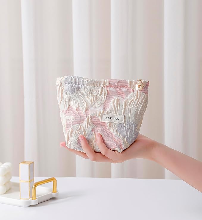 getgto 2 Pcs Makeup Bags, Large Cosmetic Bag Travel Toiletry Bag Organizer for Women, Embroidery Craft, Floral Makeup Bag Small Cosmetic Pouch Purse with Zipper Gifts for Girls Teen