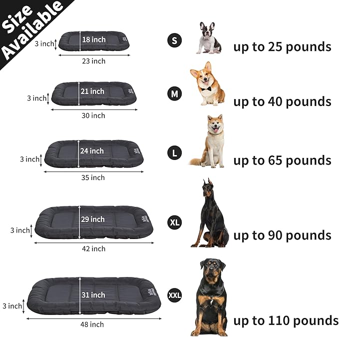Warfort Durable Outdoor Dog Bed with Pillow Around Curling Sleep Fully Waterproof Indoor Cat Bed Crate Mat Stable Kennel Pad, for Pets (Charcoal, Medium(30x21in))