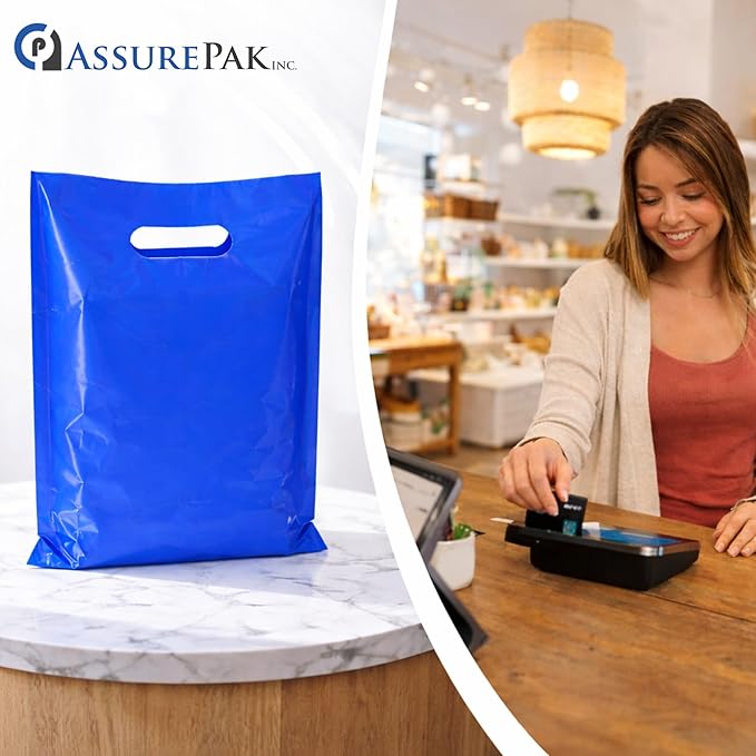 LDPE Die Cut Merchandise Plastic Bags - 500 Bags - 12"x15" - 1.5 mil - Blue - 1215DCBLUE - AssurePak