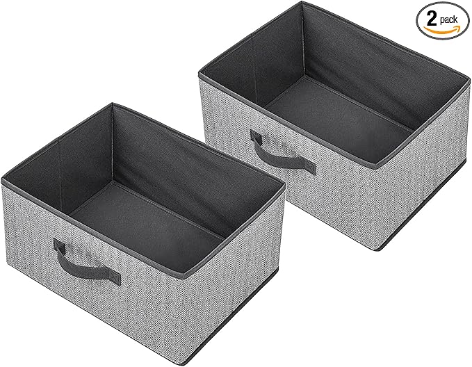 EITMOW Storage Baskets, 15.7 Inch Woven Fabric Bins, Storage Cubes with Reinforced Handles, Organizer Bins for Closet Shelves, Foldable, for Toys, Clothes, Natural Beige (2PCS/Grey-15.7*11*7.8inch)