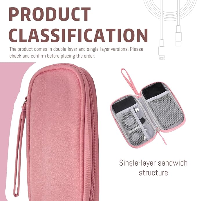 OBHEI Electronic Organizer Double Layer, Water Resistant Cable Organizer Bag for Travel Essentials, Cord, Charger, Phone, Earphone, Large Size,Accessories Travel Essentials (Pink, Single-Layer)