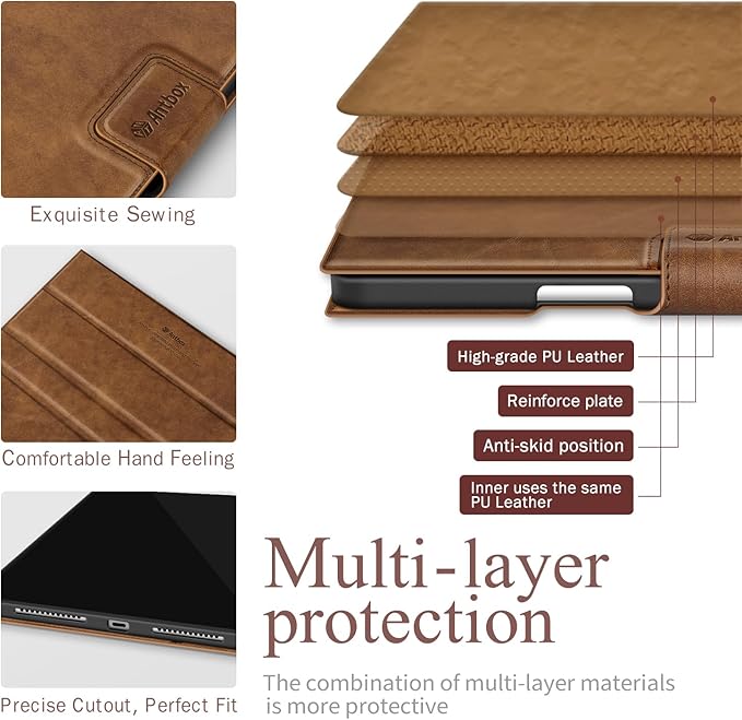 Antbox Case for iPad Air 11-inch M3 (2025) / M2 (2024), iPad Air 5th/4th Generation 10.9'' Vegan Leather with Pencil Holder Typing Angle Auto Sleep/Wake Muti-Stand