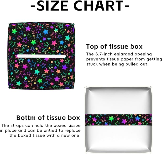 Neon Stars Tissue Box Cover Square,Tissue Box Holder with Belt Bottom,Stylish Leather Napkin Holder for Vanity Countertop,Nightstands,Office Desk,5.2"×5.2"×5.2"