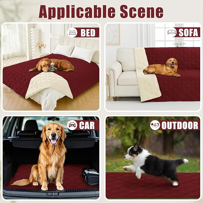 Smiry Waterproof Dog Bed Cover Blanket 30x53, Soft Reversible Pet Blanket, Washable Leakproof Cats Dogs Couch Cover for Sofa, Couch, Furniture, Lattice, Wine Red/Beige
