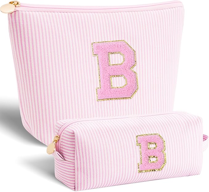 Btffitting Bridesmaid Gifts Wedding Day - Bridal Shower Gifts,Maid of Honor Gifts,Initials Makeup Bag Set Cosmetic Bag - Pink,B