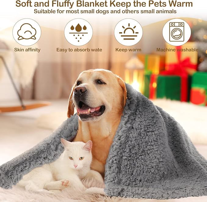 Newwiee 6 Pcs Blankets for Dogs Cats, Soft Warm Fluffy Fleece Pet Calming Blanket, Washable Flannel Throw for Small Medium Pet, Gray/Beige/Khaki(24 x 18 Inch)