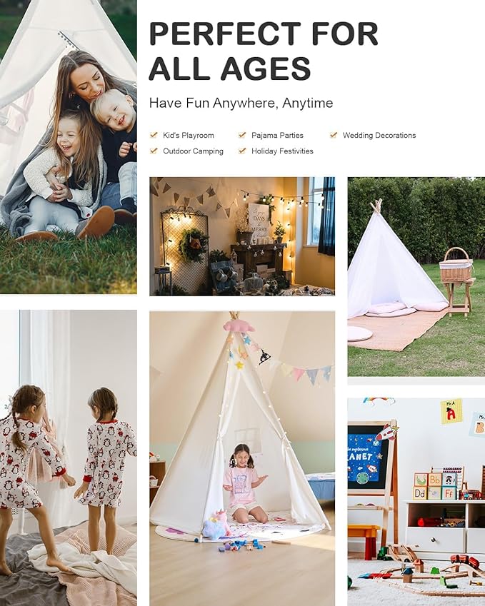 CO-Z Larger 85" H Kids Teepee Play Tent, 2.1m Large Indoor Canvas Teepee Tent for Adults, Tall Foldable Teepee Outdoor, 5 Sides Party Picnic Wedding Teepee Tent with Storage Bag