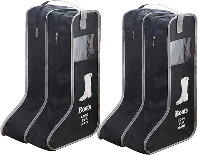 Satisfounder Portable Boot Storage Bags Dust Proof Shoe Bags for Storage,2 Pair Zippered Tall Boots Organizer Protector Bag with Handle for Home and Travel (Black)