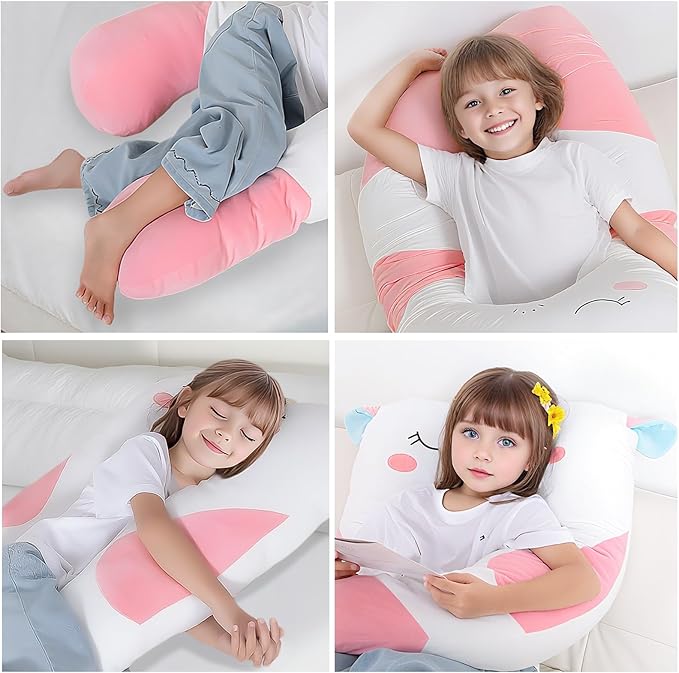 MLdian 47x23 inch U Shaped Long Plush Body Pillows for Kids, Stuffed Animal Unicorn Soft Large Pillow for Sleeping, Big Cute Plushies, Washable Cover, Gift for Boys and Girls