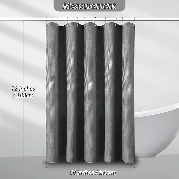 PANGSINNE 60 inch Stall Shower Curtain Grey - 256GSM Waffle Weave Heavy Duty Thick Fabric Shower Curtains for Bathroom, Hotel Quality Spa Luxury Cloth Bath Curtain Set with 10 Hooks, 60Wx72H Gray