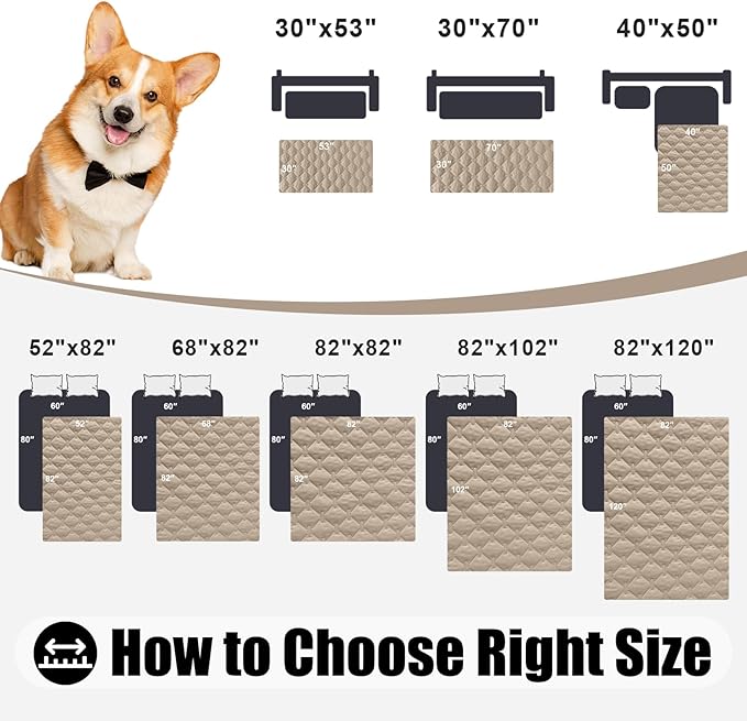 Smiry Waterproof Dog Bed Cover Blanket, Soft Reversible Pet Blanket, Washable Leakproof Cats Dogs Couch Cover for Sofa, Couch, Furniture, Plaid (82x82 Inch, Taupe/Beige)