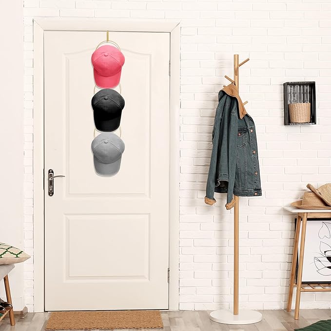 Yerliker 16 Pieces Hat Rack Wig Holder over The Door Baseball Hat Holder Wall Mounted Hanging Wig Organizer for Closet Display Storage Rack with 2 Hooks for Tie Scarf(Gold)