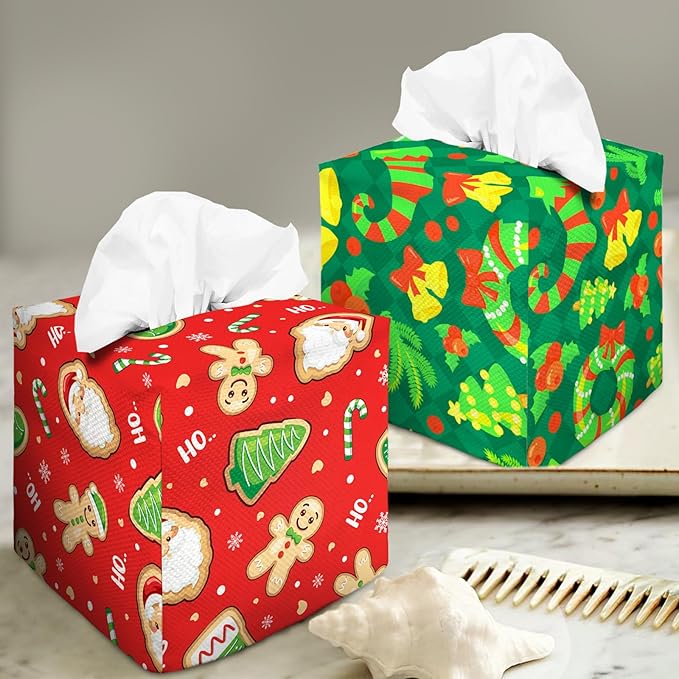 Tissue Box Cover Square Decorative Tissue Box Holder Cute Funny Cube Tissue Case Cover-Xmas Decor Red Tissue Box Cover