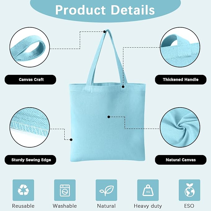 OKBA 10-Pack Blank Reusable Grocery Shopping Cloth Bags canvas tote bags Bulk DIY custom