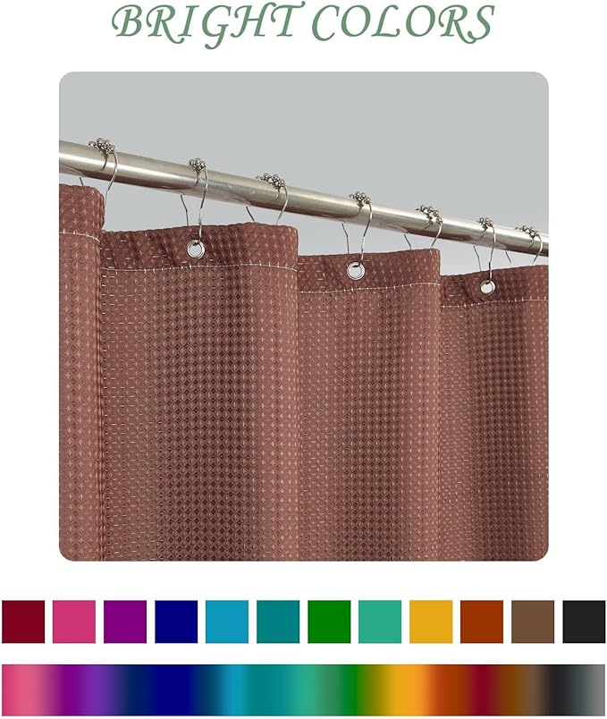 ggaimwf 72x78 Inch Solid Color Shower Curtain for Bathroom Waffle Bath Water Resistant Fabric Curtains Coffee Modern Thick Shower Stall Curtain with Metal Hooks