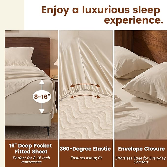 100% Linen Sheets California King Size,Breathable & Durable 4-Piece Bed Flax Sheet Set,Soft All-Season Bedding for Hot Sleepers 16" Deep Pocket Oeko-TEX Certified,（Cal King, Linen）
