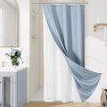 Craidlela 3 in 1 Stall Half Size Blue Shower Curtain Set-36 W x 72 H, Fog Blue Waffle Waterproof Fabric and PEVA Liner Set with Stainless Steel Hooks