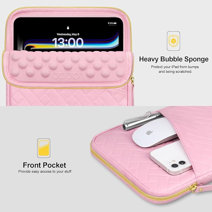Lacdo Tablet Sleeve Case for 13 inch iPad Pro M5 M4 2025-2024, 13 inch iPad Air M3 M2 2025-2024, 12.9 inch iPad Pro 6 5 4 3 with Magic Keyboard and Smart Keyboard Folio Protective Bag, Sakura Pink