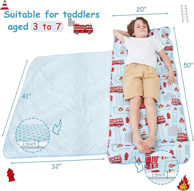 Toddler Nap Mat with Pillow and Blanket, Extra Large Rolled Napping Mats,Toddler Sleeping Bag for Daycare,Kids Sleeping Bags for Sleepover,Toddler Sleeping Bag Camping