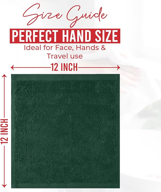 RIVERSIDE 24 Pack Christmas Washcloths Set - 100% Cotton [12x12 Inches] - Soft, Quick-Dry & Highly Absorbent Face Towels - Perfect for Bathroom, Gym, Hotel, Spa & Travel - Red Hunter Green