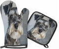 Cute Schnauzer Dog Oven Mitts and Pot Holder Set of 2, Kitchen Heat Insulation Pads Non-Slip Potholders Baking Gloves for BBQ Cooking Baking