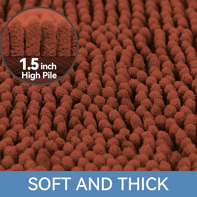 Bcoimo 36"×24" Absorbent Bath Mat, Non-Slip with Backing Chenille Bath Rug and Machine Washable Bathroom Mat Quick-Dry Design. Ideal for Bathroom and Tub Areas