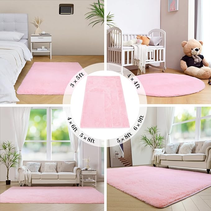 duduta Pink Fluffy Rug 4x6 ft, Shaggy Plush Carpet Bedroom Nursery Living Room Dorm Decor