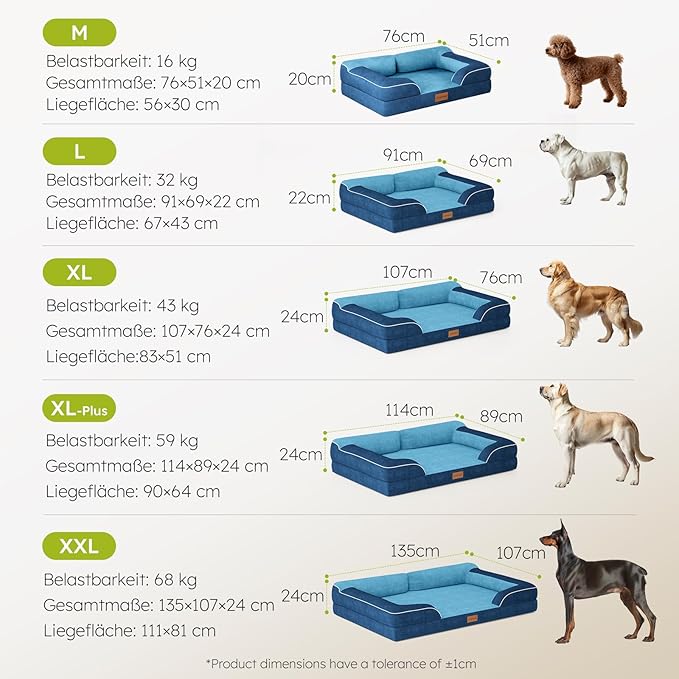 CWAWZ Dog Beds for Large Dogs, Orthopedic Dog Bed with Cooling Gel Memory Foam, Waterproof Large Pet Bed with Removable Washable Cover, 36" Pet Sofa Couch Dutch Velvet with Bone Toy, Navy Blue