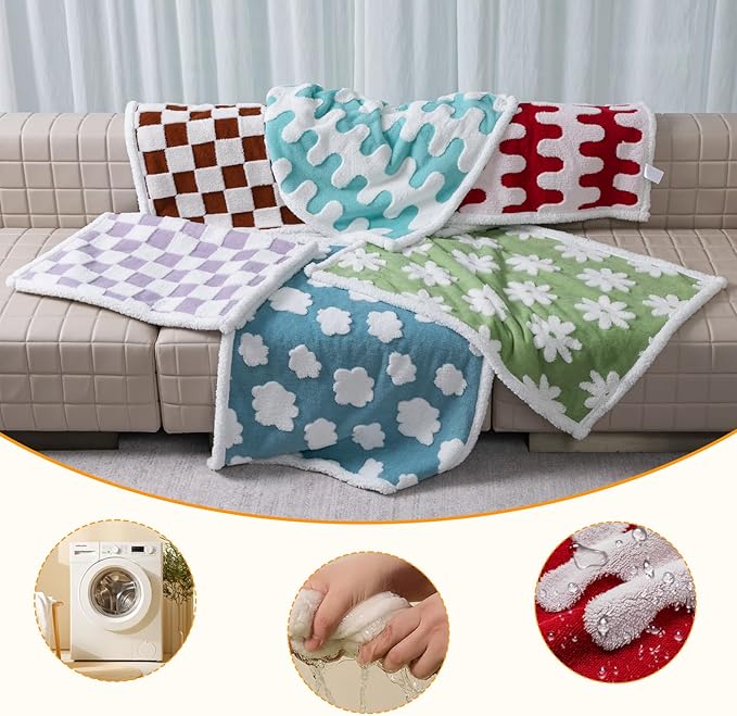 Maidewow Waterproof Pet Blanket,Dog Bed Covers Small Throw for Puppy Cats Stylish Jacquard Pets Couch Sofa Furniture Protection Washable Reversible Covers (Red Wave,XS)