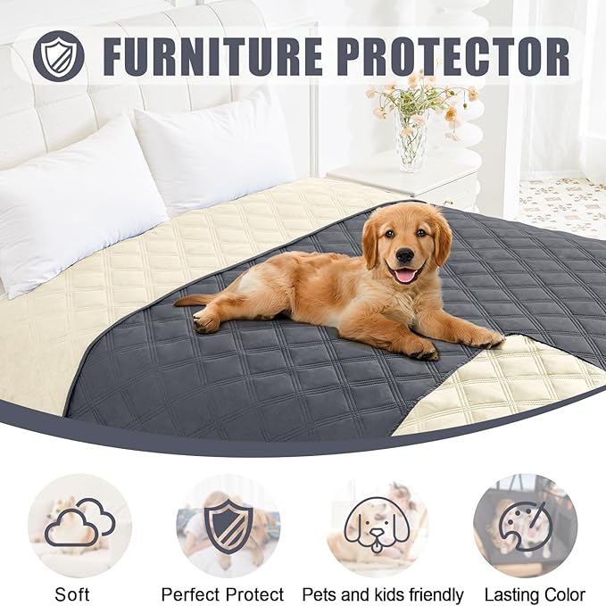 Smiry Waterproof Dog Bed Cover Blanket 52x82, Soft Reversible Pet Blanket, Washable Leakproof Cats Dogs Couch Cover for Sofa, Couch, Furniture, Lattice, Dark Grey/Beige
