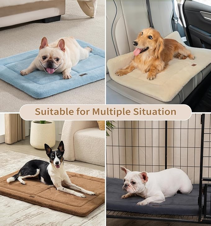 MADE 4 PETS Dog Crate Pad Bed for Small Dogs, Washable & Reversible, Anti-Slip Kennel Mat for Cozy Sleeping, Soft Fluffy Dog Bed for Indoor & Outdoor Use, 24"x18", Brown