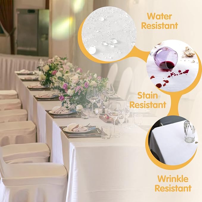 BRILLMAX 6 Pack White Tablecloths for 6 Foot Rectangle Tables 90 x 132 Inch - 6ft Rectangular Bulk Linen Polyester Fabric Washable Cloth Cover for Wedding Reception Banquet Birthday Party