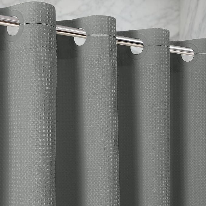 Zemyovia Waterproof No Hooks Waffle Shower Curtain, 260GSM Heavy Duty Fabric, with 10 Durable Split Grommets, Luxury Hotel Spa Style for Bathroom, Machine Washable, 74 x 72 Standard Size, Grey