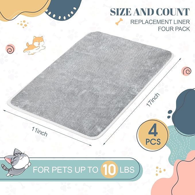 Drydiet 4 Pcs Pet Carrier Pad Travel Pet Reversible Dog Mat Replacement Liners for Travel Dog Bed Pad Washable Plush Double Sided Bed Mat for Cat Kennel Crate(Grey,17 x 11 Inch)