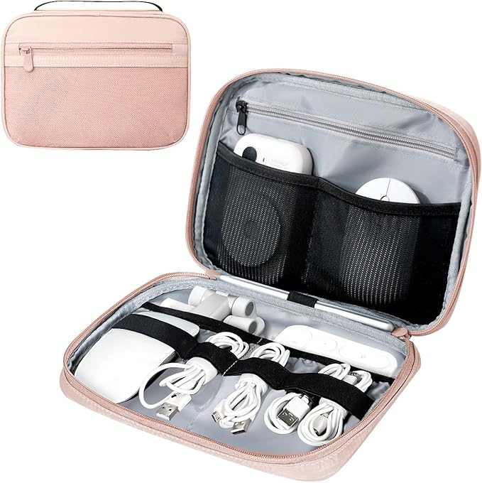 Lcsmaokin Electronics Organizer Bag, Portable Cable Organizer Case Travel Electronic Accessories Storage Case - Travel storage bag for Cables, Chargers, Phone, SD Cards - Pink