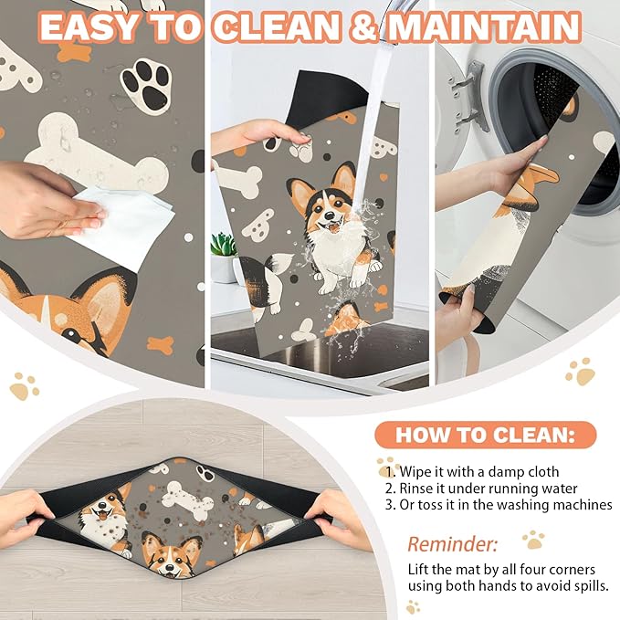 Eizlang Corgi Dog Cat Food Mat,12"x20" Inches Rapid Absorbent Pet Feeding Mat,Pets Placemat Water Bowl Mats with Rubber Backing,No Stains Cat Dog Feeding Mats Indoor,Pet Accessories Supplies