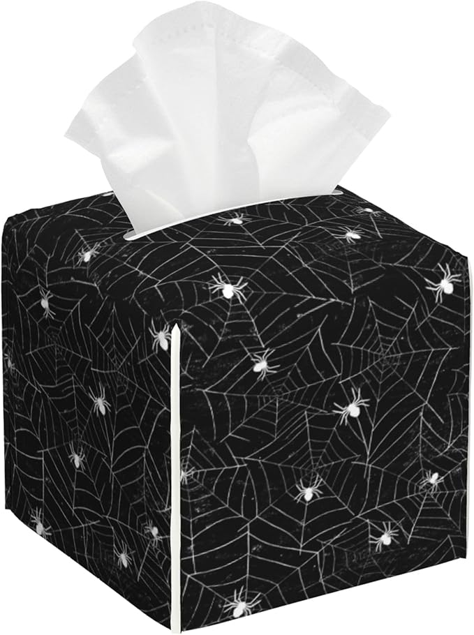POIUBLE Leather Tissue Box Holder Spider Web Tissue Box Cover Square Waterproof Tissue Holder Organizer Modern Napkin Holder for Bedroom Dresser Night Stand Office Desk