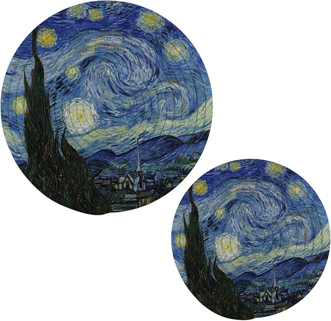 Trivets for Hot Dishes, Pots and Pans Potholders Woven Trivet Cotton Round Large Pot Holder Decor Heat Resistant Hot Pads Mat for Table Counter Cooking Potholder Set of 2 (7in + 9in) Vangogh