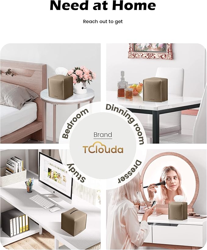 Tclouda Tissue Box Cover for PU Leather, Modern Simple Solid Color Holder Square Tissue Bag, Ideal for Bathrooms,Office,Car,Outdoor Tent,Dining Table,5"X5"X5", Double Cocoa Brown