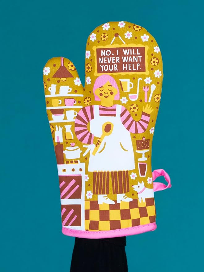 Blue Q No. I Will Never Want Your Help. Funny Oven Mitts - Cute Oven Mitts, Home Kitchen Gifts, Cooking Accessories, Super-Insulated Quilting, Natural-Fitting Shape, 100% Cotton, Size 12.5"L x 7.5"W