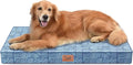 Tail Stories Outdoor Orthopedic Dog Bed for Extra Large Dogs, XL Waterproof Flat Pet Bed 44x32 Inch, Egg Crate Foam with Removable Washable Oxford Cooling Cover, White Blue