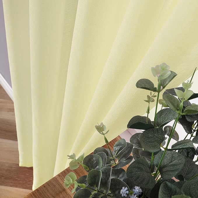 Tollpiz Sheer Curtains Linen Textured Living Room Curtain Sheers Light Filtering Rod Pocket Voile Curtains for Bedroom, 42 x 63 inches Long, Transparent Yellow, Set of 2 Panels